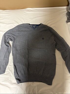 Chaps Gray V-Neck Knit Sweater Medium